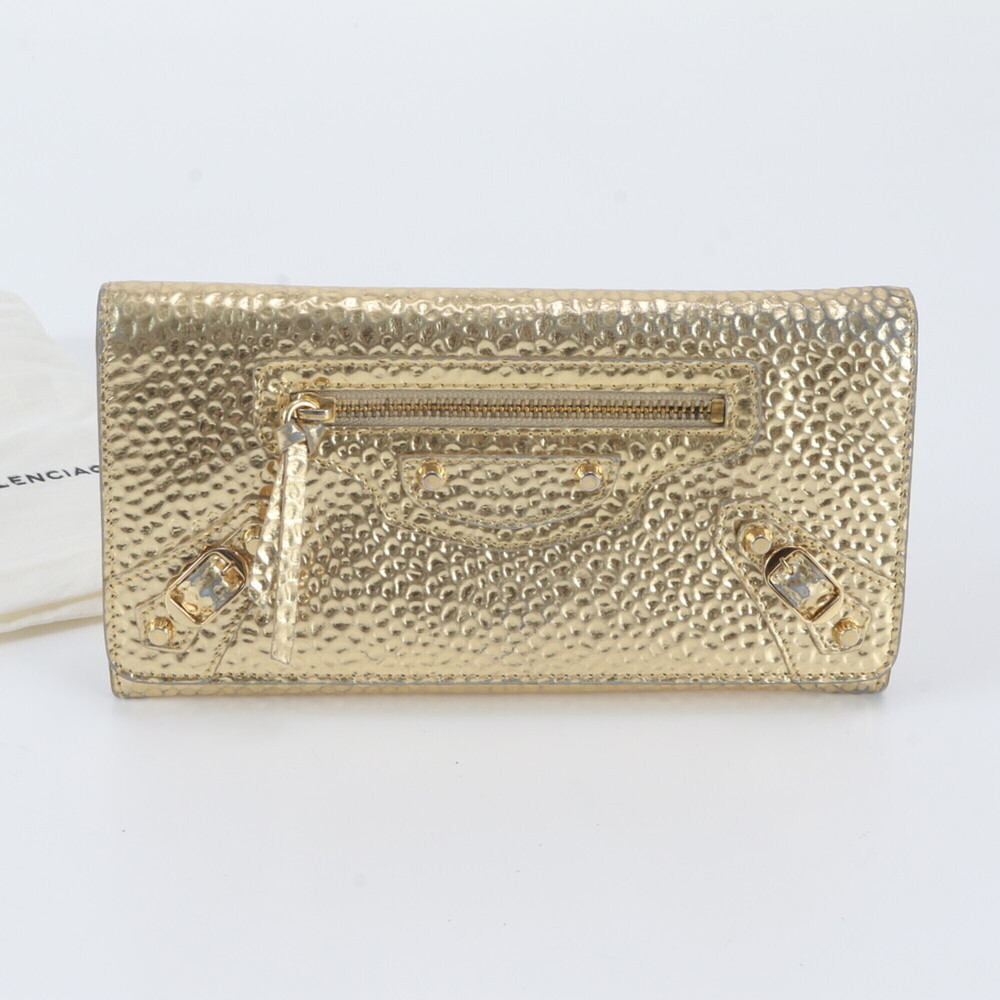 Balenciaga Giant Leather Long Wallet, Gold, Women's